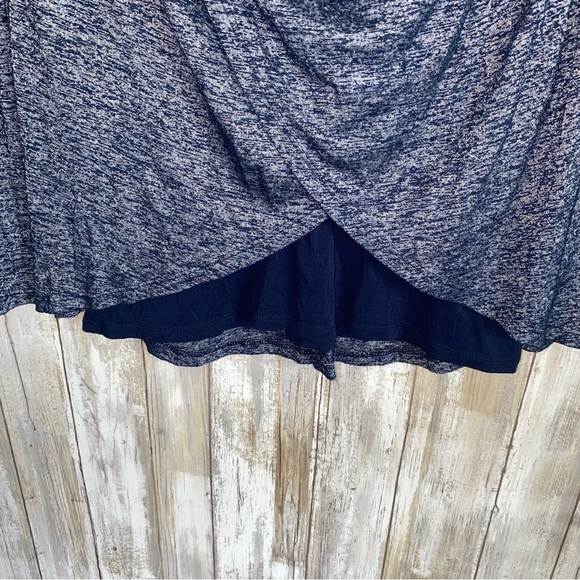 White House Black Market Navy Blue Drape Neck Blouse - Picture 2 of 5